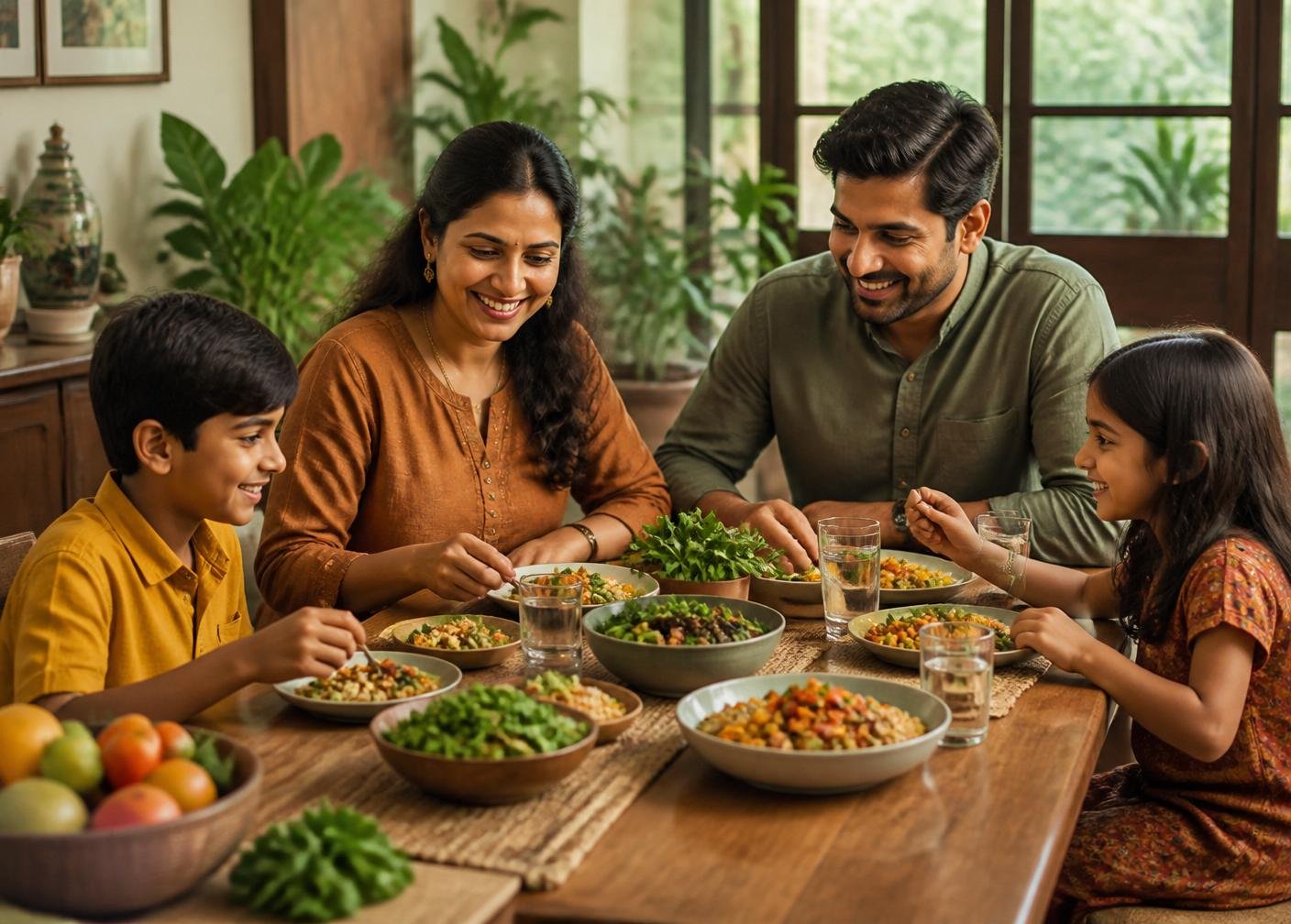 Family enjoying organic meal